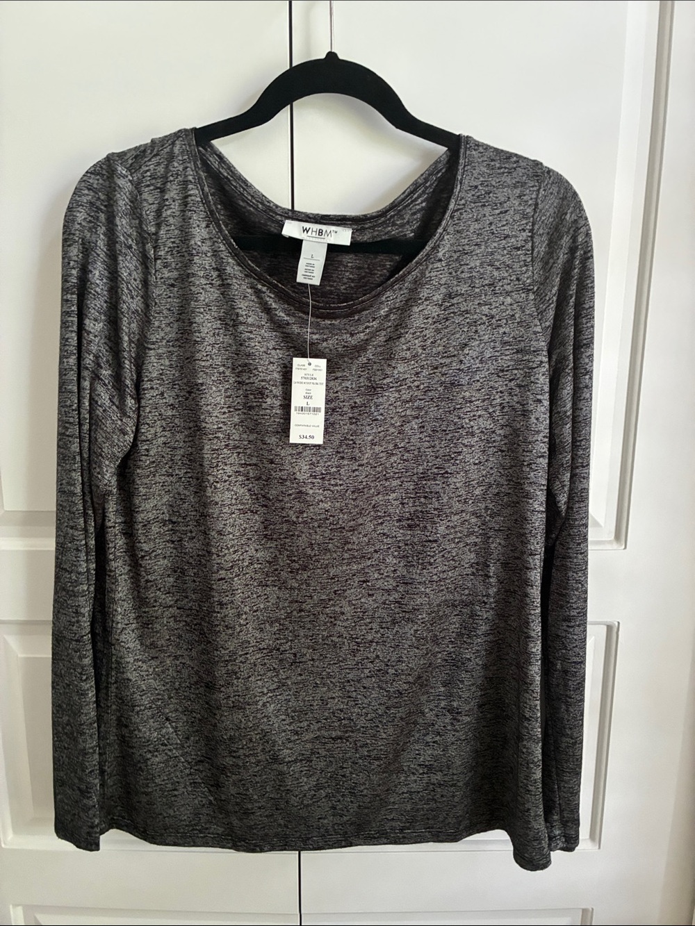 White House Black Market Marled Charcoal Long Sleeve Top- L